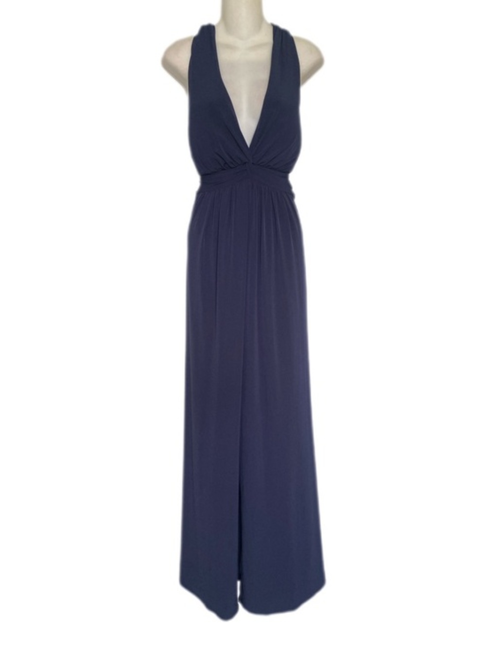 White House Black Market Navy Blue Jersey V-Neck Maxi Dress 16